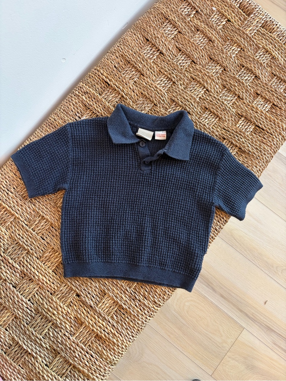 Zara Navy Knit Polo Top